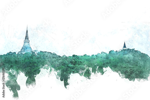 Abstract Mountain hill on watercolor painting background