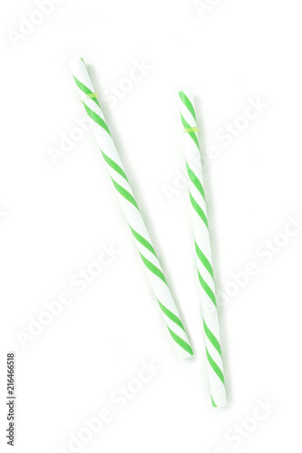 colorful green straw on white background.