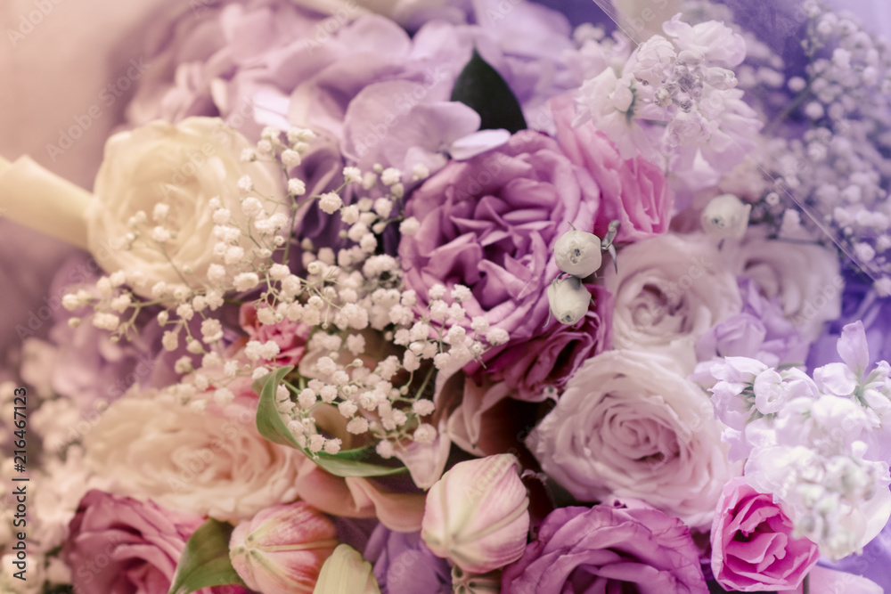 Close up Bridal bouquet White and pink, Colorful multiplicity roses background shallow depth of field. Close up Bridal bouquet White and pink, Colorful multiplicity roses background shallow depth of field.