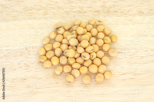 soy bean pile on wooden  background