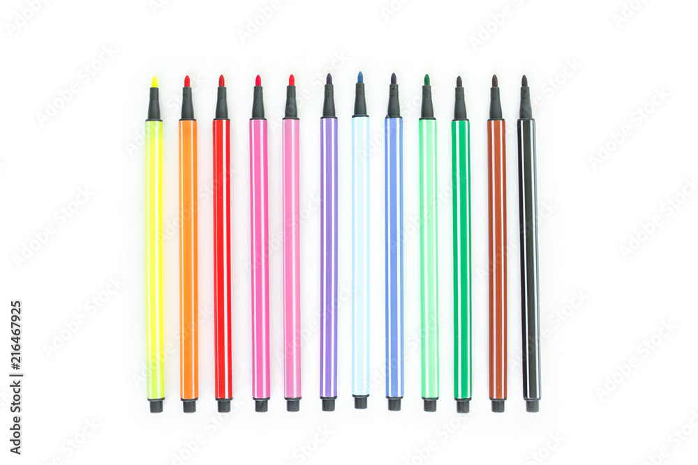 Obraz premium Colorful pens isolated on white background.