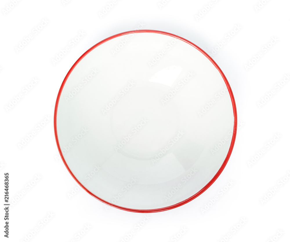 Red bowl top view isolated on white background