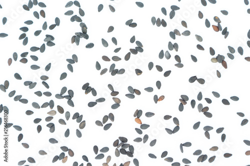 Sesame black seeds pattern on white background