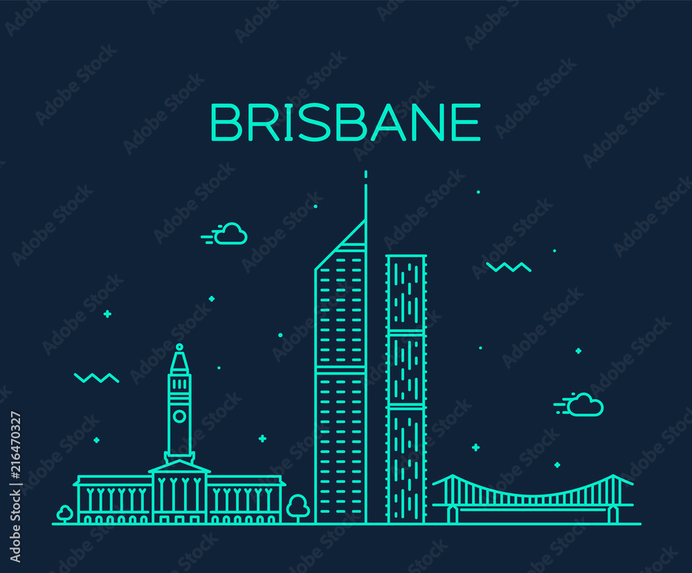 Brisbane skyline Queensland Australia vector line