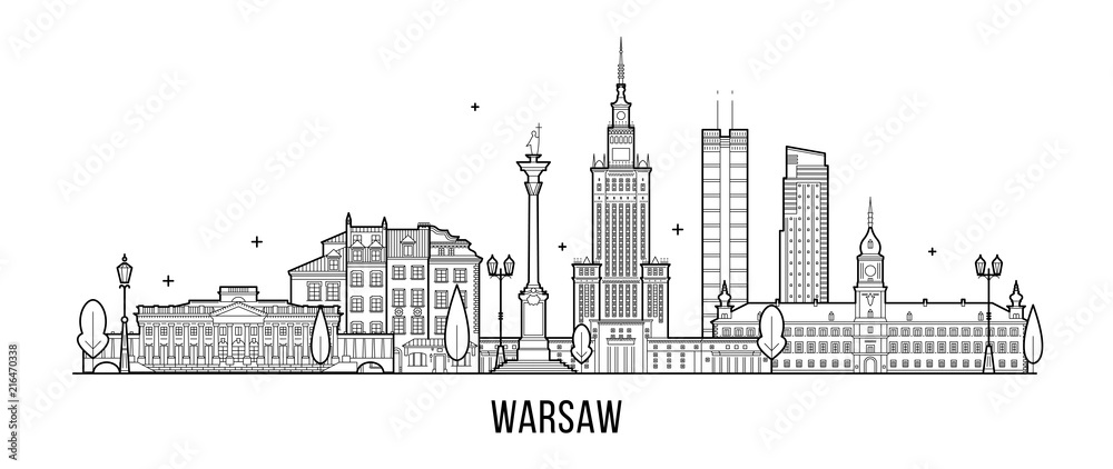 Warsaw skyline Poland city buildings vector
