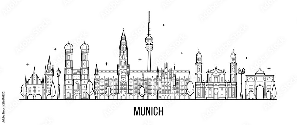 Naklejka premium Panoramę Monachium, Niemcy miasto budynki wektor