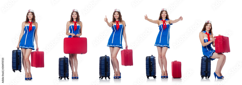 Woman with suitacases preparing for summer vacation Woman with suitacases preparing for summer vacation