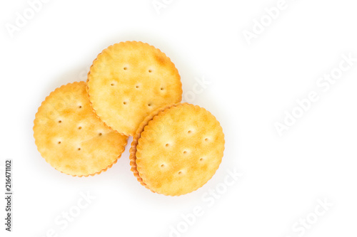 pile circle cracker top view on white background.