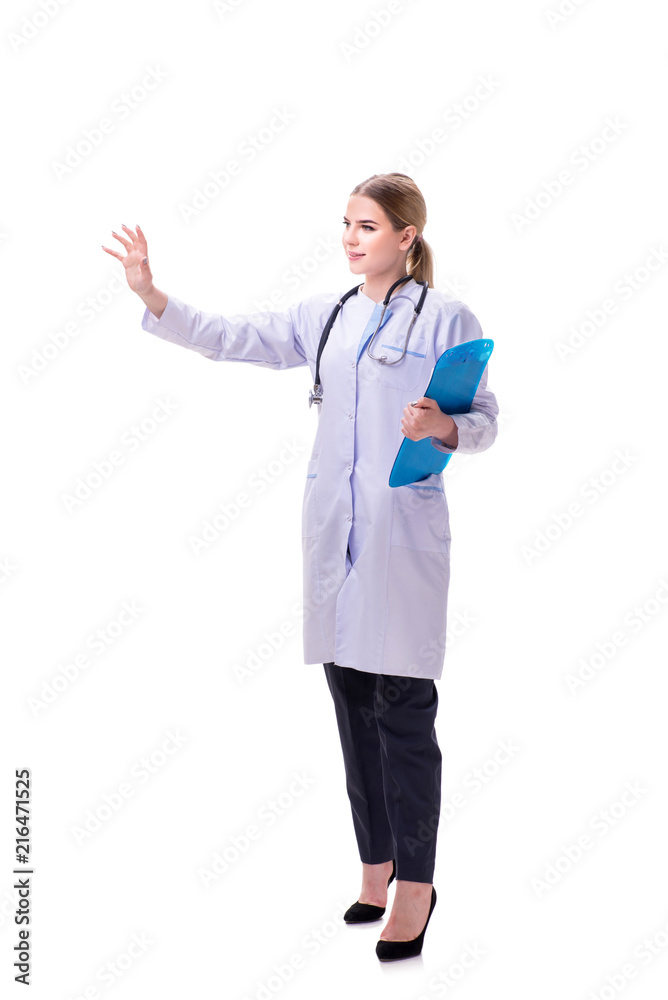 Young woman doctor isolated on white background Young woman doctor isolated on white background