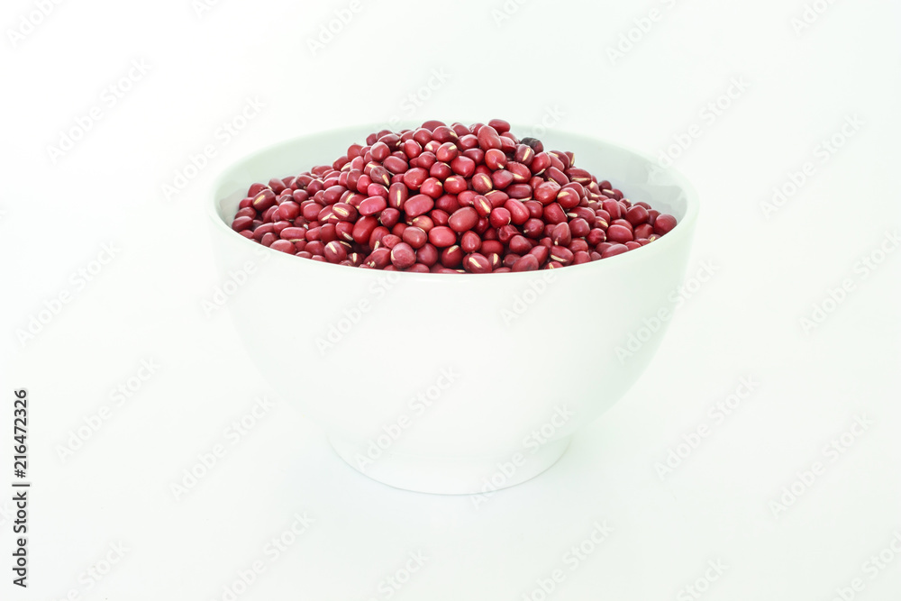 red bean seed in white bowl on white background red bean seed in white bowl on white background