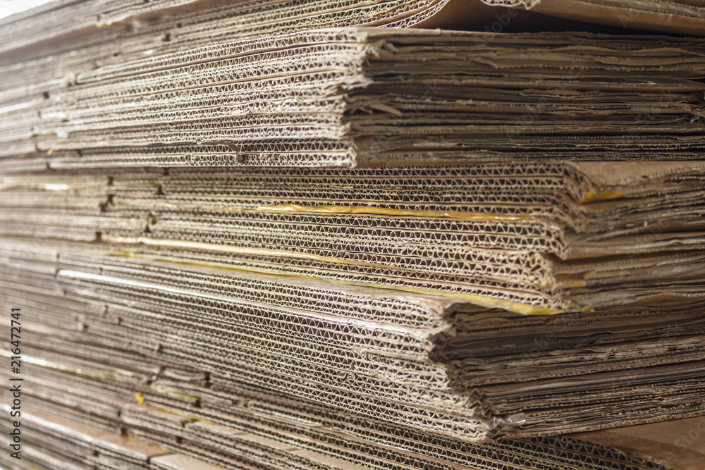 Fototapeta premium Many pile of paper box ream in warehouse factory.