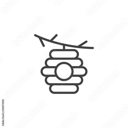 Hive on branch outline icon. linear style sign for mobile concept and web design. Beehive on tree simple line vector icon. Symbol, logo illustration. Pixel perfect vector graphics