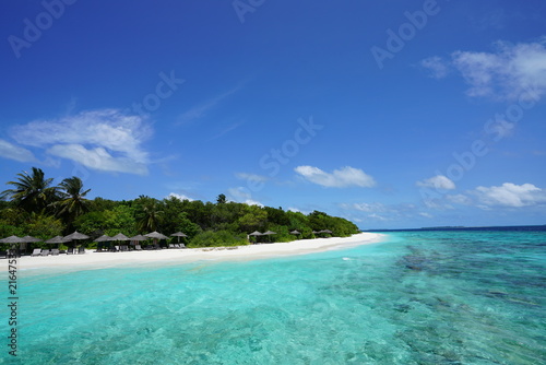 View of a beautiful beach with turquoise water in Baa Atoll, Maldives
