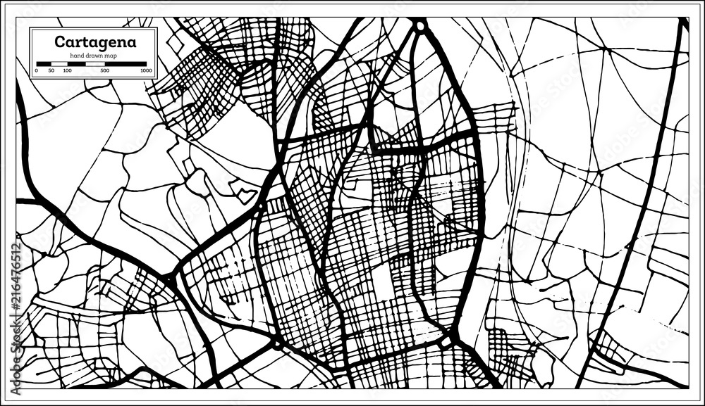 Naklejka premium Cartagena Spain City Map in Retro Style. Outline Map.