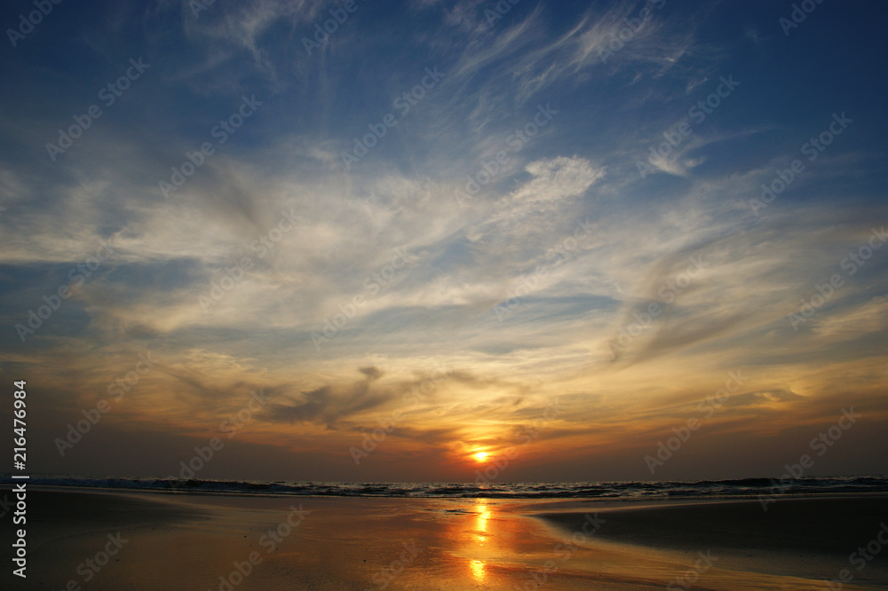Sunset on the beach of Goa. Arambol beach, Goa, India Sunset on the beach of Goa. Arambol beach, Goa, India