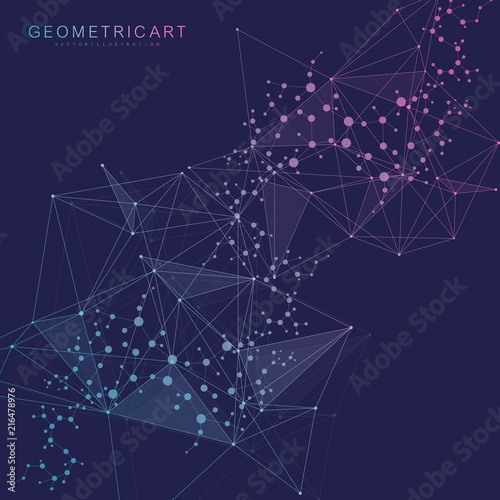 Geometric abstract background with connected line and dots. Structure molecule and communication. Scientific concept for your design. Medical, technology, science background. Vector illustration.