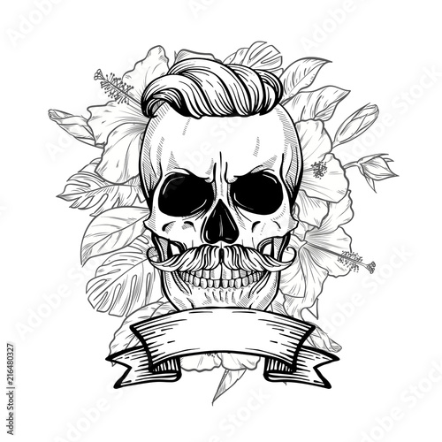 Angry skull with hairstyle