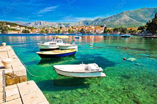 Colorful turquoise waterfront in town of Cavtat