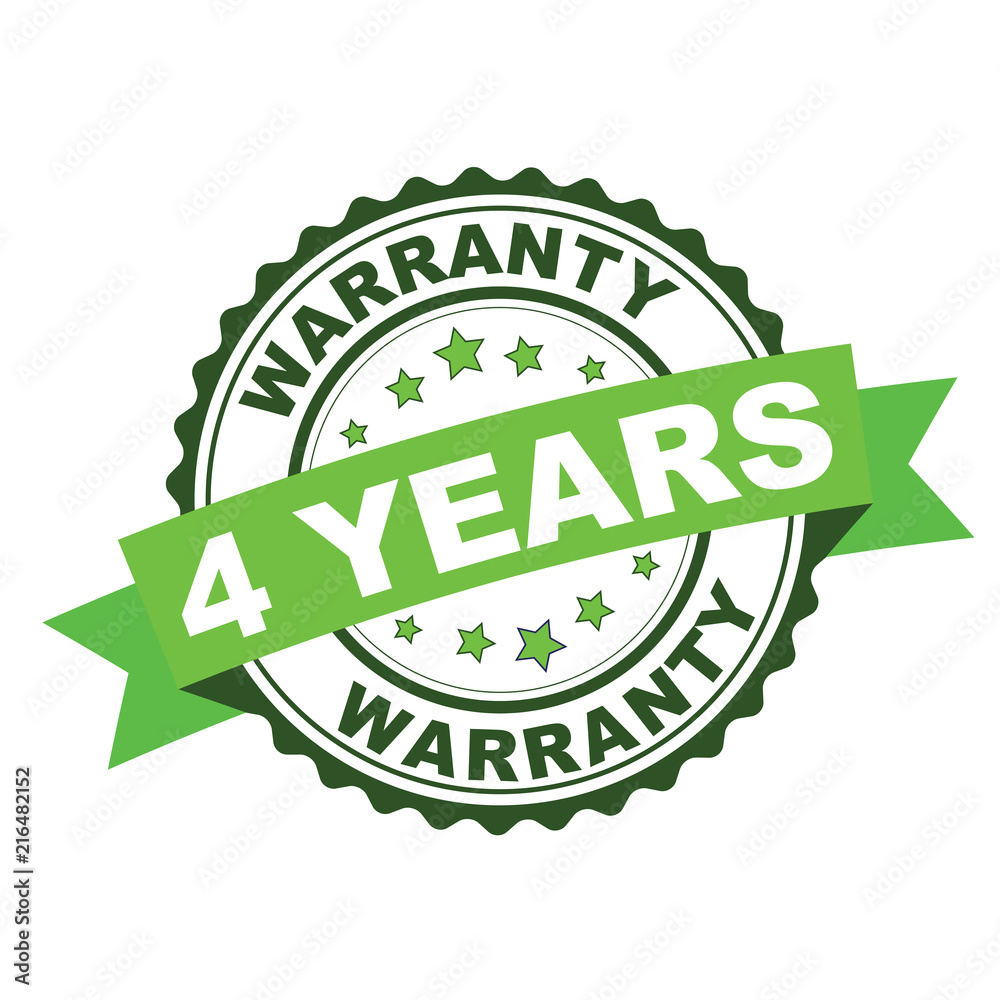 Green rubber stamp with 4 years warranty concept Green rubber stamp with 4 years warranty concept