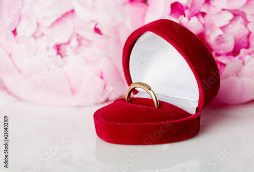 red velvet ring box and peony © Valeri Luzina