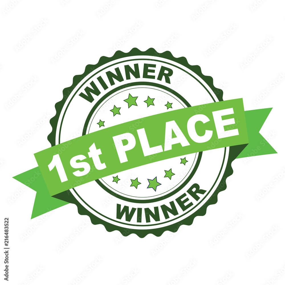 Green rubber stamp with 1st place winner concept Green rubber stamp with 1st place winner concept