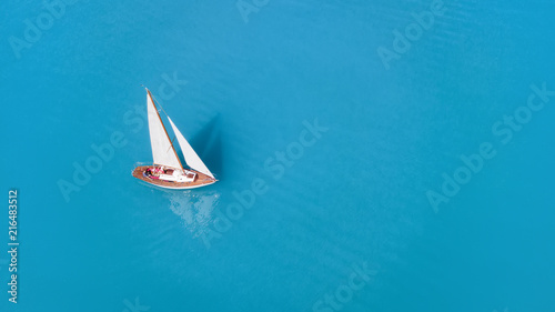Aerial view at the yacht. Beautiful concept and idea of travel at the summer time