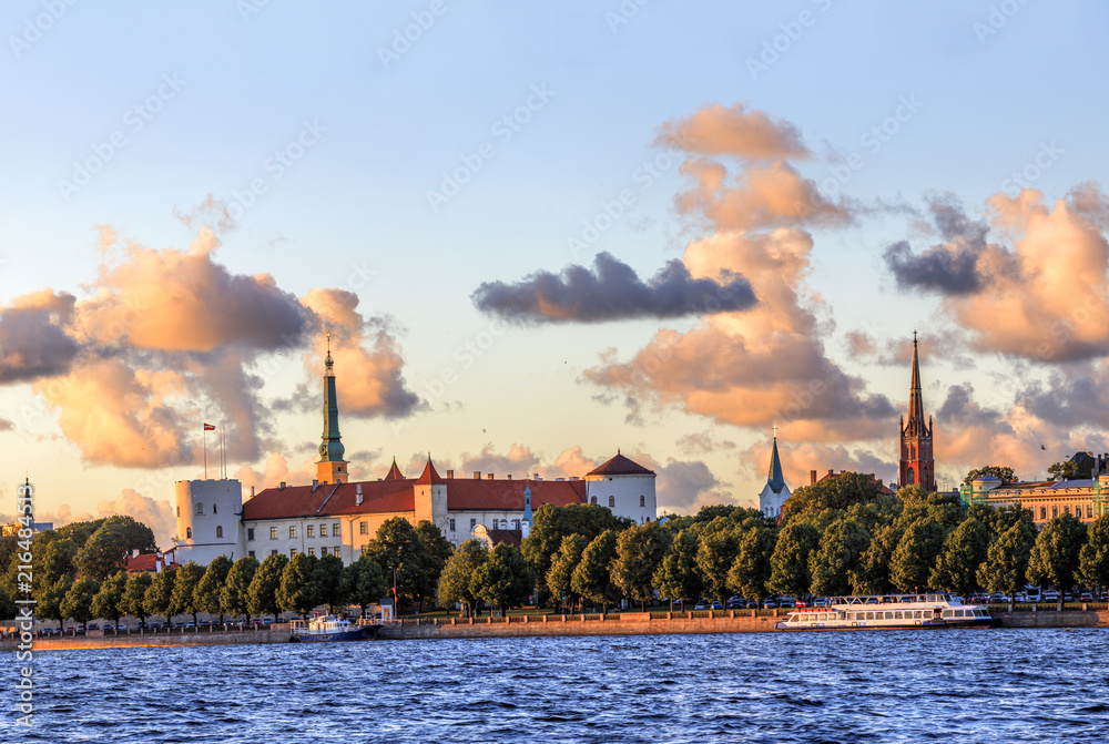Fototapeta premium Riga Old Town Skyline panorama during sunset time.