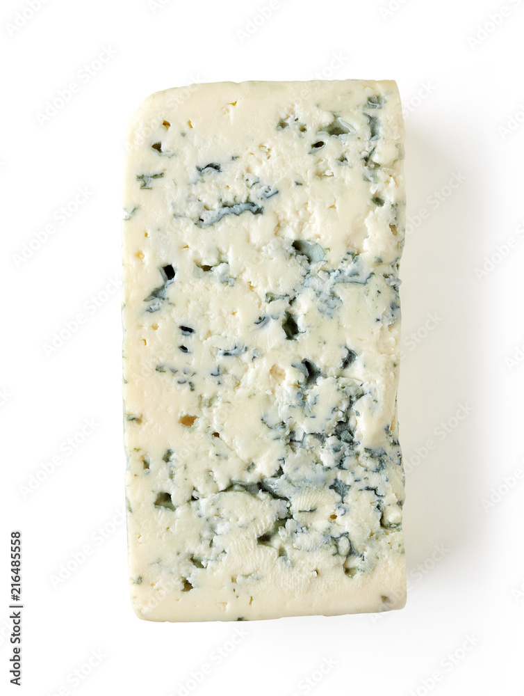 Blue cheese isolated on white, from above