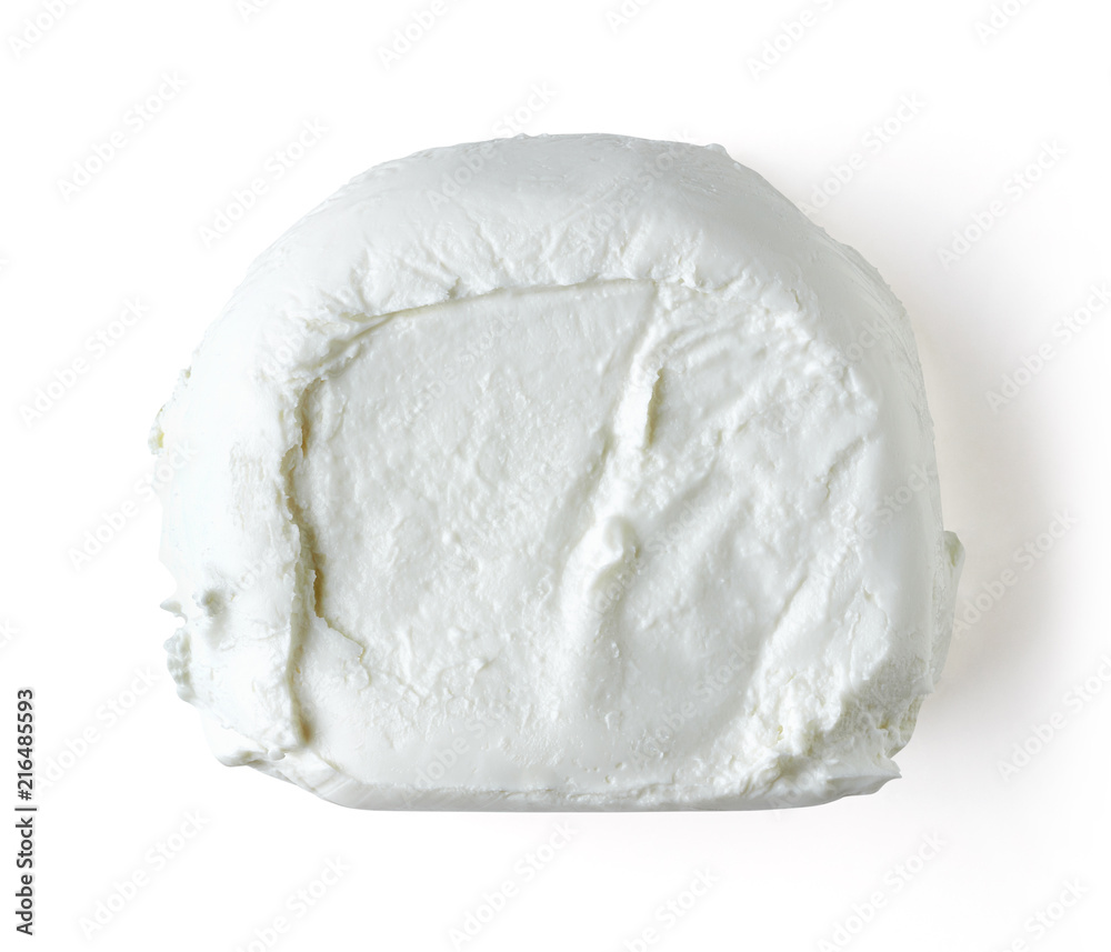 Goat cheese isolated on white, from above