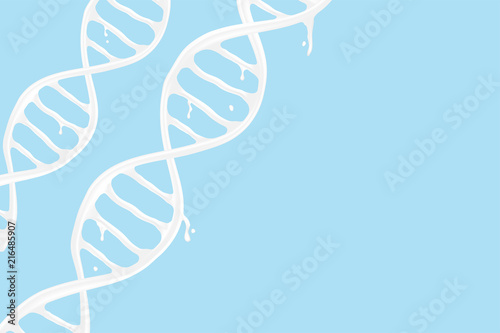 Milk pouring DNA shape, World Milk Day concept 3D virtual design illustration isolated on blue background with copy space, vector eps 10