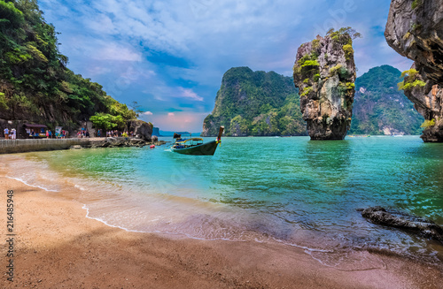 James Bond island and famous Khao Phing Kan Phi stone in Thailand, Thai Asia photo