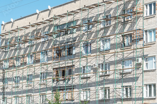 Scaffolding on the facade of house