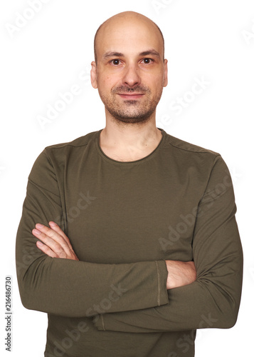 middle aged bald man isolated