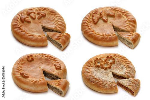 Four tasty pies, isolated on white background