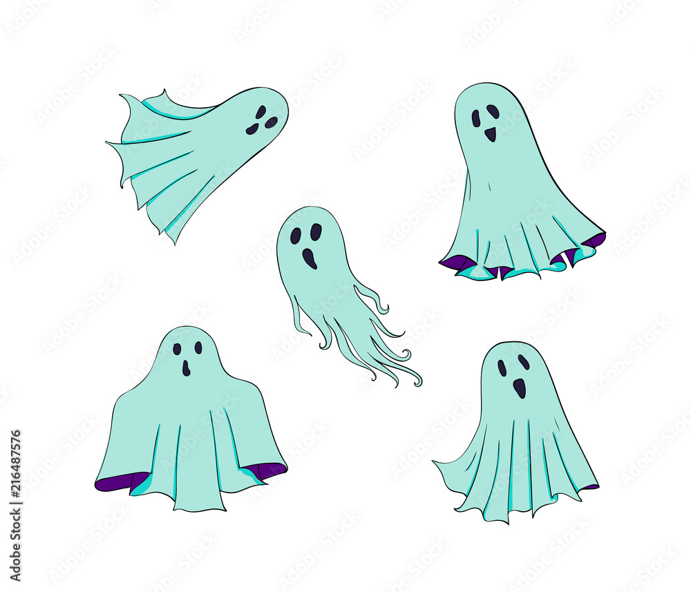 Ghosts set. Symbol of Halloween. Spook character of horror