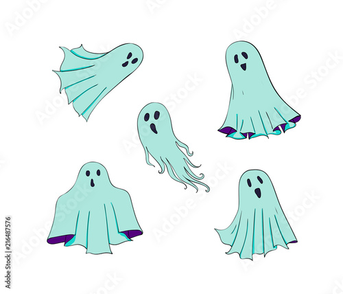 Ghosts set. Symbol of Halloween. Spook character of horror. Mystical Nightmare