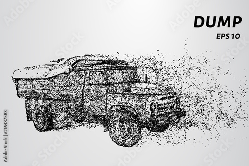 Dump truck of particles. Dump truck consists of dots and circles