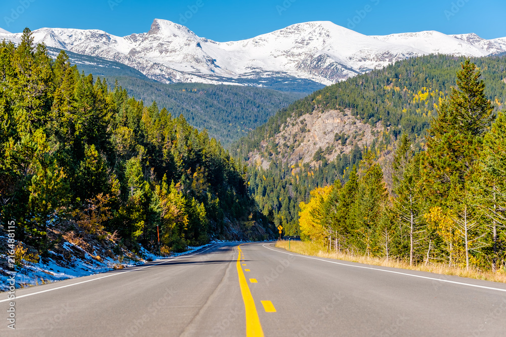 Highway at autumn in Colorado, USA.