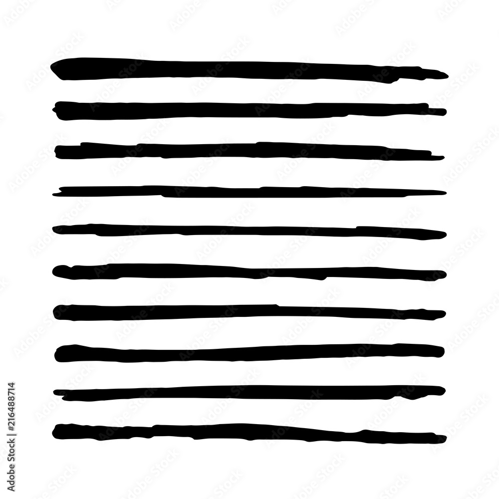 Black Straight vector brush. Hand drawn strokes. Textured Marker paint