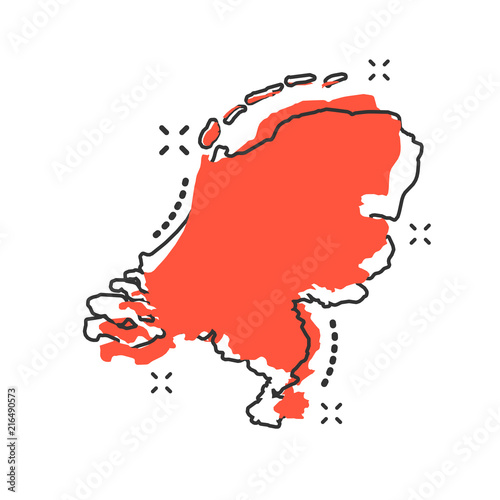 Foto Vector cartoon Netherlands map icon in comic style