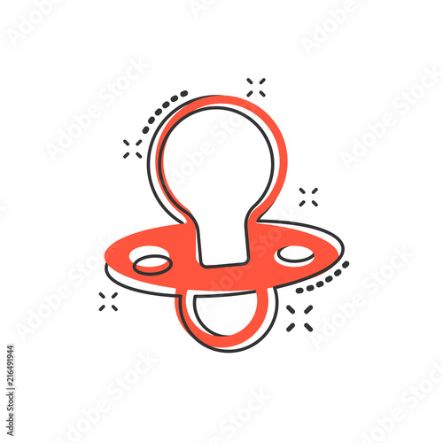 Vector cartoon baby pacifier icon in comic style. Child toy nipple sign illustration pictogram. Pacifier business splash effect concept.