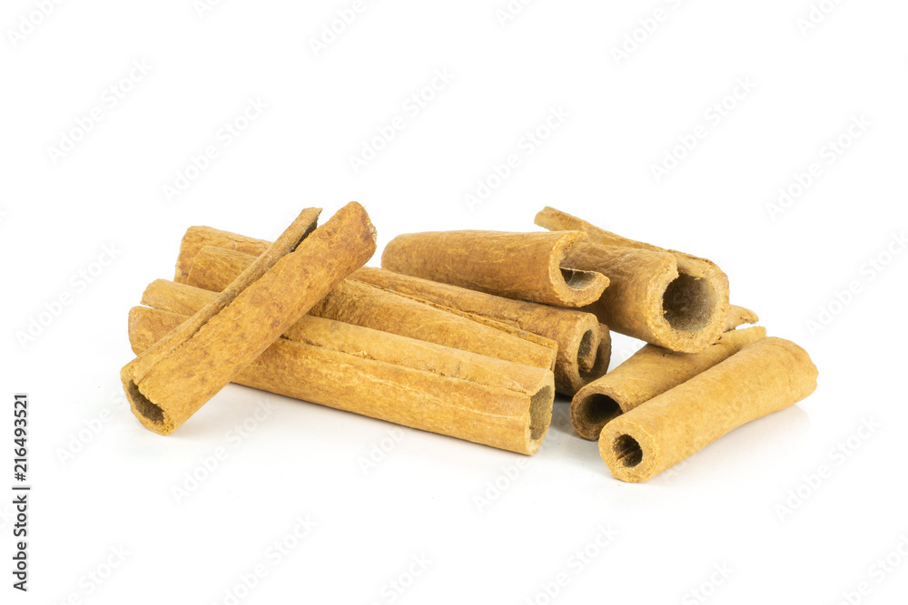 Lot of whole dry brown cinnamon stick isolated on white background Lot of whole dry brown cinnamon stick isolated on white background
