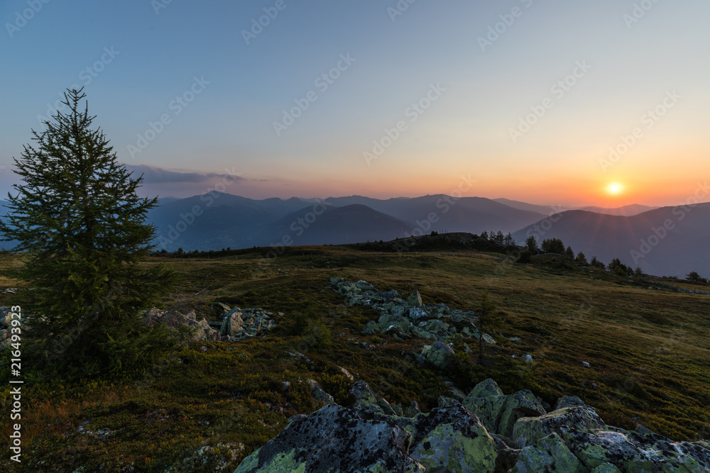 Nocky Mountains Sunrise Landscape View From Mt. Mirnock In Carinthia Austria
