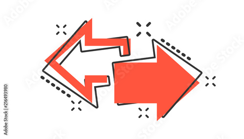 Vector cartoon arrow left and right icon in comic style. Forward arrow sign illustration pictogram. Cursor business splash effect concept.
