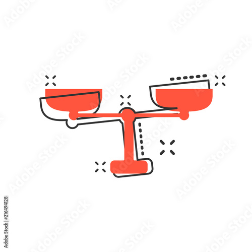 Vector cartoon scale weigher icon in comic style. Weigher sign illustration pictogram. Balance business splash effect concept.