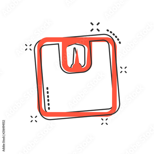 Vector cartoon bathroom scale weigher icon in comic style. Weigher sign illustration pictogram. Balance business splash effect concept.
