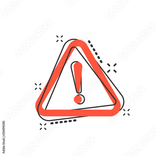 Vector cartoon danger icon in comic style. Attention caution sign illustration pictogram. Danger business splash effect concept.