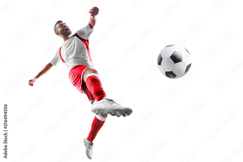 Soccer. Professional soccer player in action. Isolated in white background