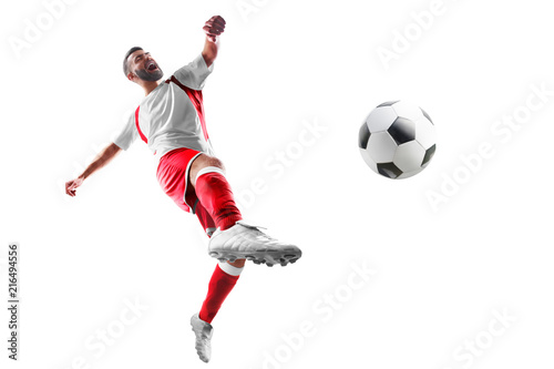 Soccer. Professional soccer player in action. Isolated in white background