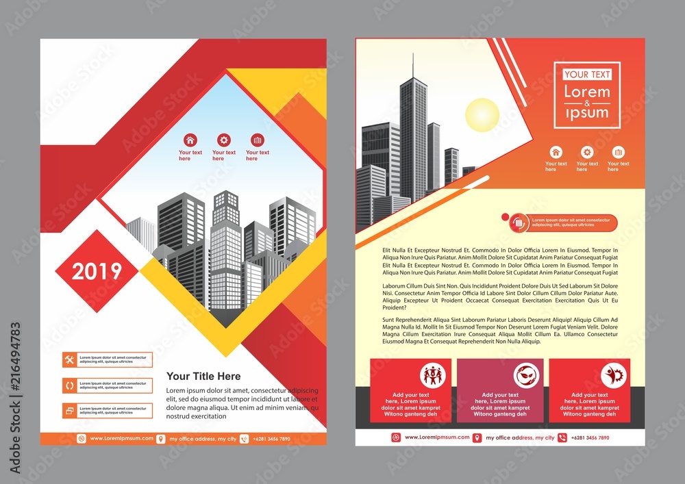 modern cover, brochure, layout for annual report with city background